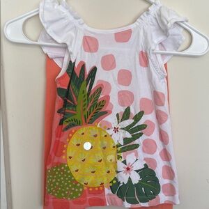 Mayoral White & Coral Pineapple Print Ruffle Tank